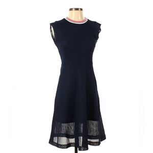 & Other Stories Navy Sleeveless Mesh Fit-and-Flare Mini with Pink-Trim Neckline